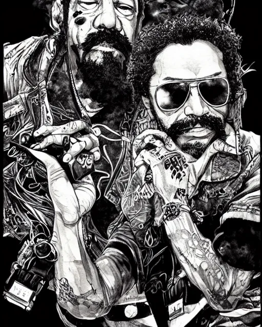 Image similar to portrait of cheech and chong, concept art, sumi - e style, intricate linework, artstation, trending, highly detailed, smooth, focus, art by yoji shinkawa,