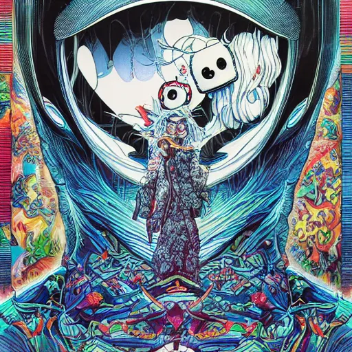 Image similar to portrait of crazy marshmello, symmetrical, by yoichi hatakenaka, masamune shirow, josan gonzales and dan mumford, ayami kojima, takato yamamoto, barclay shaw, karol bak, yukito kishiro