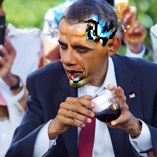 Image similar to obama drunk drinking rakija catching pokemon