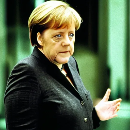 Prompt: angela merkel as trinity, starring in the movie the matrix, 1999. Cinematic