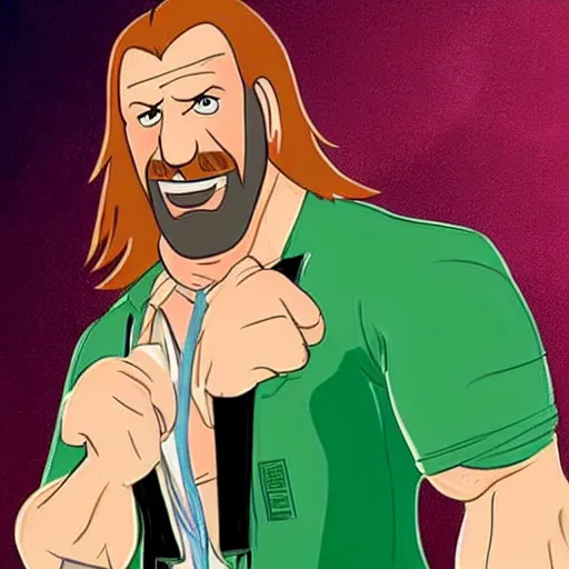 Prompt: Full body picture of Triple H as a Disney character in his in-ring gear, Disney, cartoon, Disney style