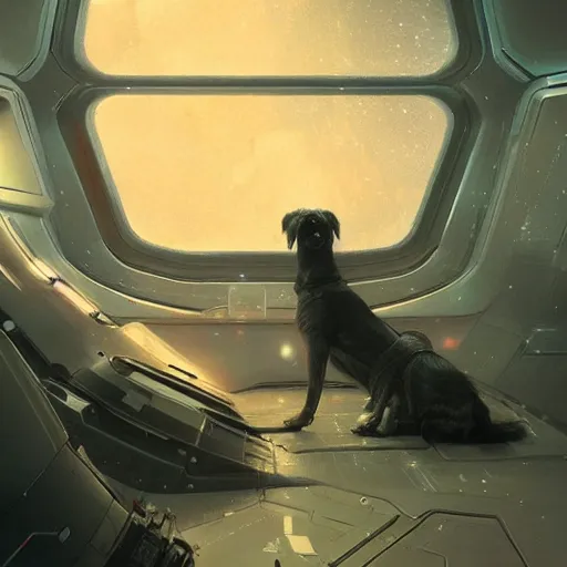 Image similar to little dog inside a hypersleep pod inside a cyberpunk spaceship, very realistic, greg rutkowski, caspar david friedrich, smooth, illustration, elegant, artstation, digital painting