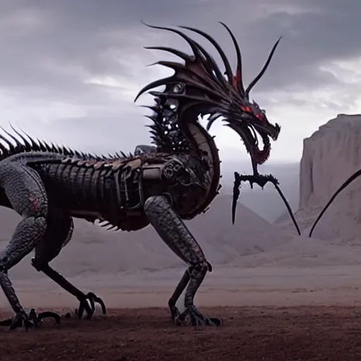 Image similar to cinematic still of westworld, intact si - fi robotic fantasy dragon machine, highly detailed