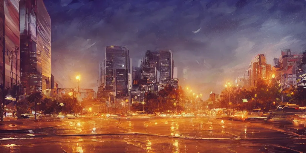 Image similar to A beautiful painting of Australian city autumn night, hyperrealistic, artstation, detailed, cinematic lighting, concept art, photorealistic