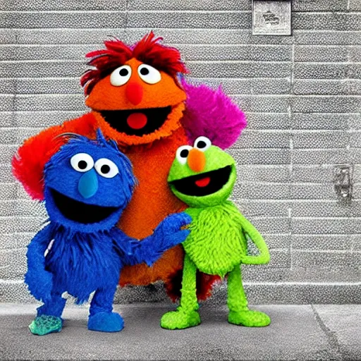 Prompt: sesame street as a violent gang