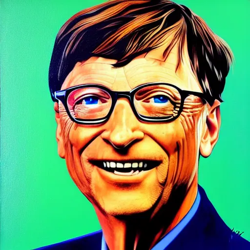 Prompt: portrait of bill gates in the style of Hashim Akib acrylic on canvas colourful strokes