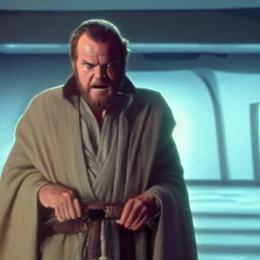 Image similar to jack nicholson as obi wan kenobi in star wars episode 3, 8k resolution, full HD, cinematic lighting, award winning, anatomically correct