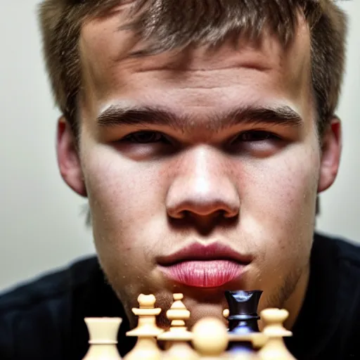 Image similar to magnus carlsen with a chess - board painted in his face