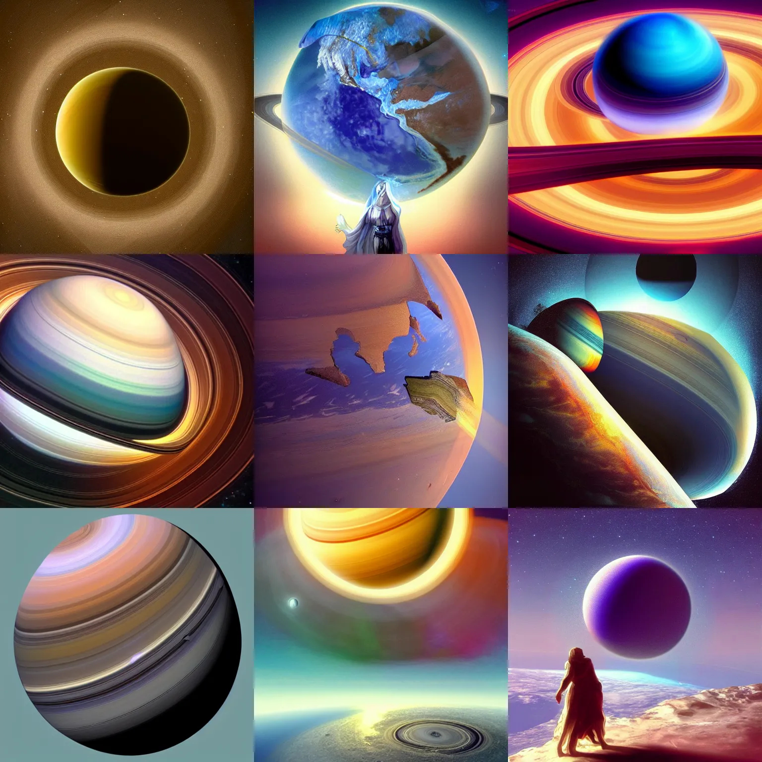 Prompt: Saturn seeing earth, mystical, beautiful, trending on artstation
