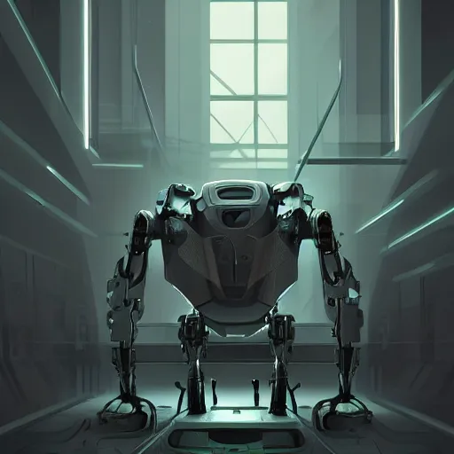 Image similar to professional concept art portrait of a predatory robotic species in a dark room by cam sykes. an intricate, elegant, highly detailed digital painting, concept art, smooth, sharp focus, illustration, in the style of syd mead.