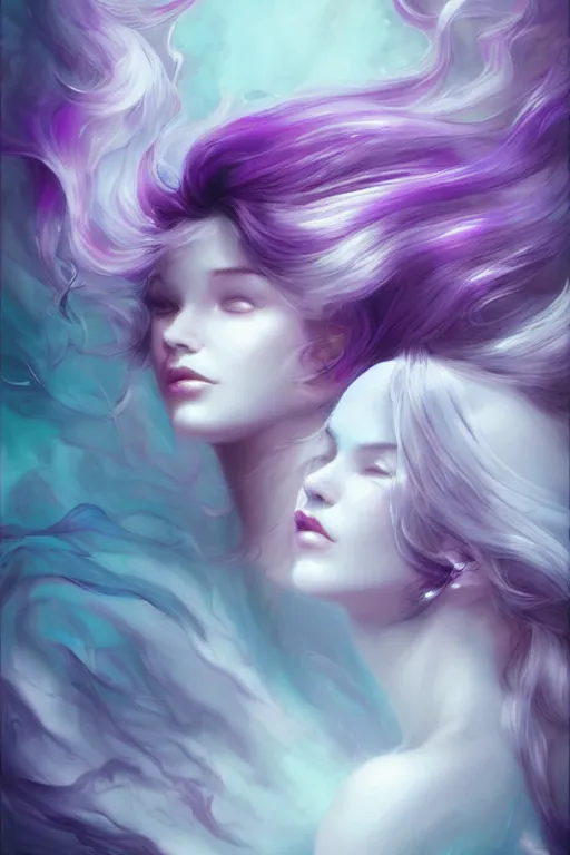 Prompt: beautiful sexy women made of swirling purple and aqua colored wind by charlie bowater, gorgeous, pretty, detailed
