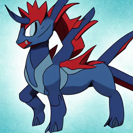 Image similar to a mixture of dialga and ponyta, Pokemon