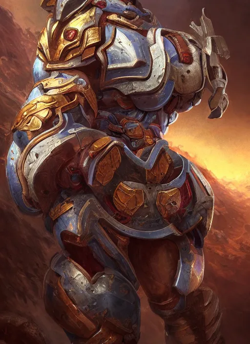 Image similar to a muscular warrior wearing cosmic armor on space, au naturel, hyper detailed, digital art, trending in artstation, cinematic lighting, studio quality, smooth render, unreal engine 5 rendered, octane rendered, art style by klimt and nixeu and ian sprigger and wlop and krenz cushart and riot and overwatch