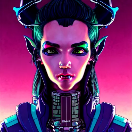 Image similar to portrait painting of a cyberpunk elf with beautiful flowing black hair and eyes, sharp focus, award - winning, trending on artstation, masterpiece, highly detailed, intricate. art by josan gonzales and moebius and deathburger