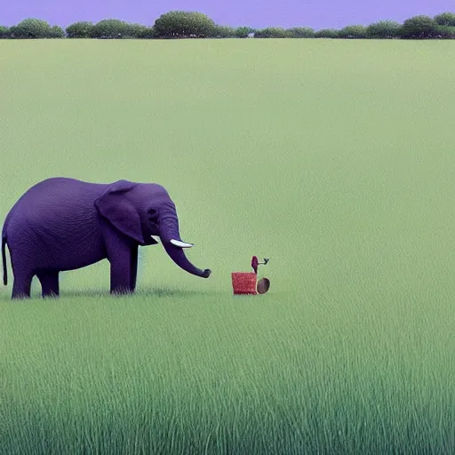 Prompt: an elephant on a green meadow art by Goro Fujita