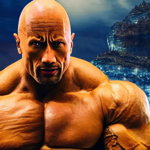 Prompt: full shot of Dwayne Johnson as Supa Saiyajin Broly at moonlight, lightning bolt, apocalyptic background, by Akira Toriyama, high detail, unreal engine 4k volumetric light, fog,