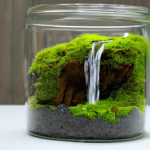 Image similar to moss terrarium with a waterfall