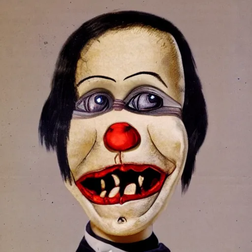Prompt: high detailed portrait of a ventriloquist dummy, scary, horrifying, creepy
