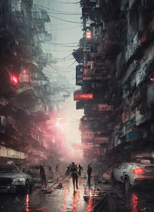 Image similar to dramatic Photorealistic, Matte Painting of a gigantic Mobile suit Mech standing in a busy post apocalyptic deep flooded Hong Kong city street at night,dark Tall buildings by Greg Rutkowski,Craig Mullins,Hyperrealism,Beautiful dramatic moody lighting,Cinematic Atmosphere,volumetric,Octane Rendering,8K