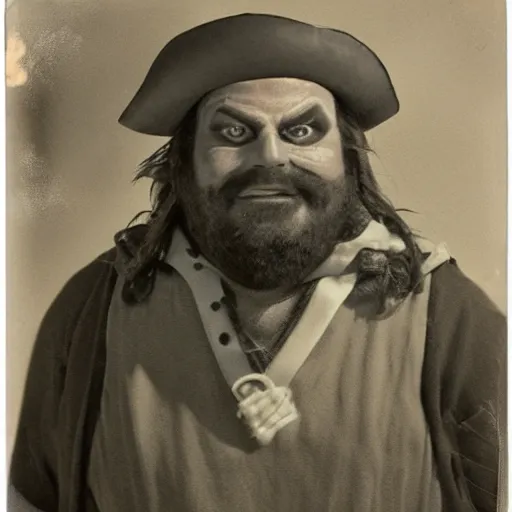 Image similar to casting photo for the role of lechuck the pirate, photorealistic polaroid film