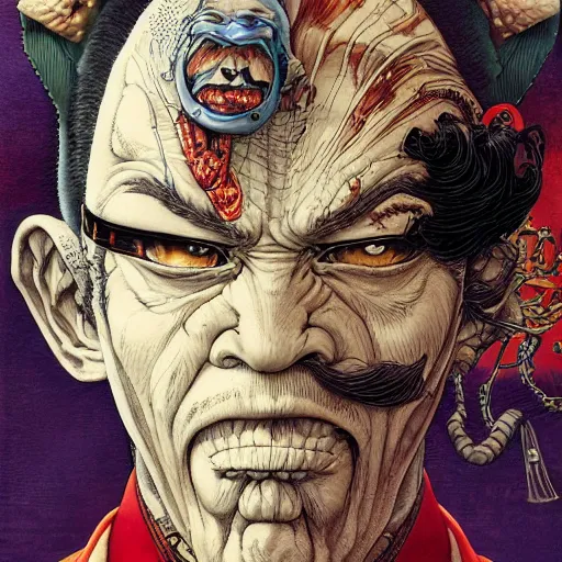 Prompt: portrait of crazy grumpy captain, symmetrical, by yoichi hatakenaka, masamune shirow, josan gonzales and dan mumford, ayami kojima, takato yamamoto, barclay shaw, karol bak, yukito kishiro