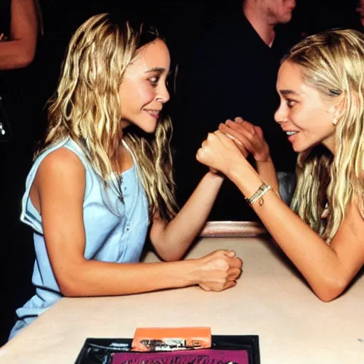 Image similar to mary kate and ashley olsen arm wrestling