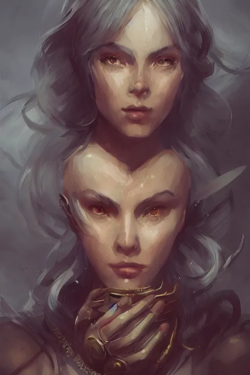 Prompt: head and shoulders portrait of a female high fantasy dnd by wlop