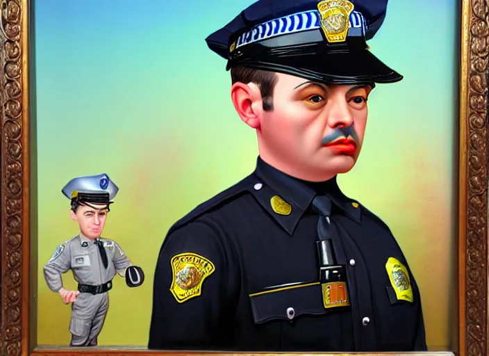 Image similar to a police officer made of donuts, lowbrow, matte painting, 3 - d highly detailed, in the style of mark ryden,