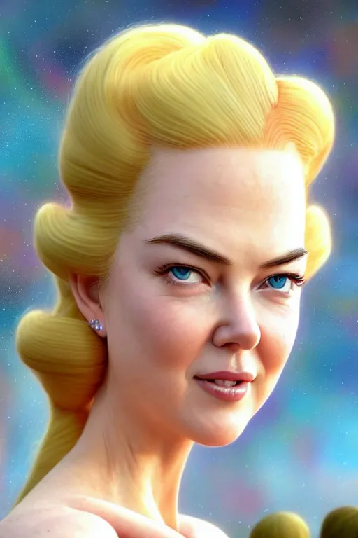 Image similar to polished sweaty princess peach : : young nicole kidman face : : kate upton body : : weta disney pixar movie still photo : : hi - fructose, sci fi, fantasy, decadent highly - detailed digital painting, golden ratio, octane render, artstation, smooth, sharp focus, artgerm, mucha, loish, wlop : :