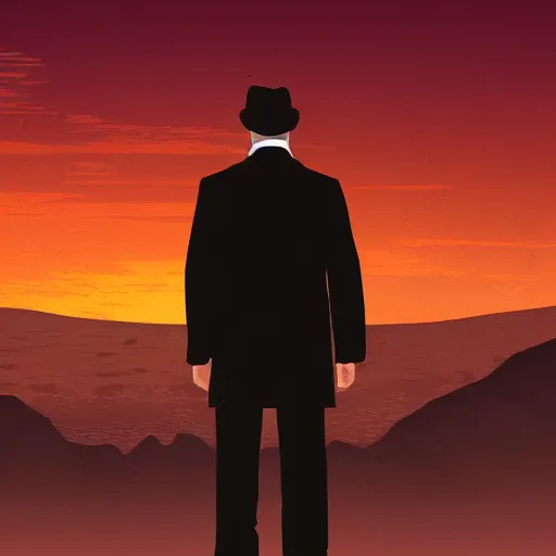 Prompt: mob boss. sunset background, matte painting, concept art, 5k
