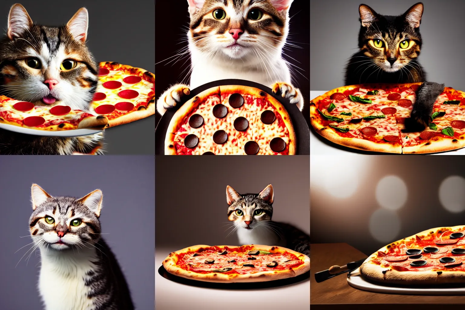 Prompt: a pizza cat, photorealistic, detaild, award winning, stock image, fur, goog lighting, pizza, cat