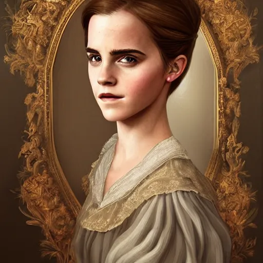 Prompt: a beautiful portrait of emma watson as a 1 6 th century noblewoman, fantasy, intricate, elegant, highly detailed, digital painting, artstation, concept art, matte, sharp focus, illustration, luminist and baroque style