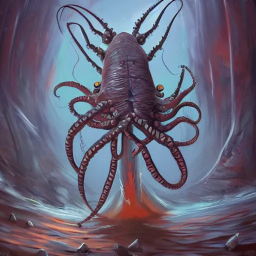 Image similar to lovecraftian 🦞🦀, digital painting, concept art, dramatic, trending on artstation, deviantart