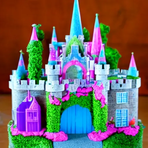 Image similar to a clamshell polly pocket containing a fantasy castle garden with unicorns, etsy photo