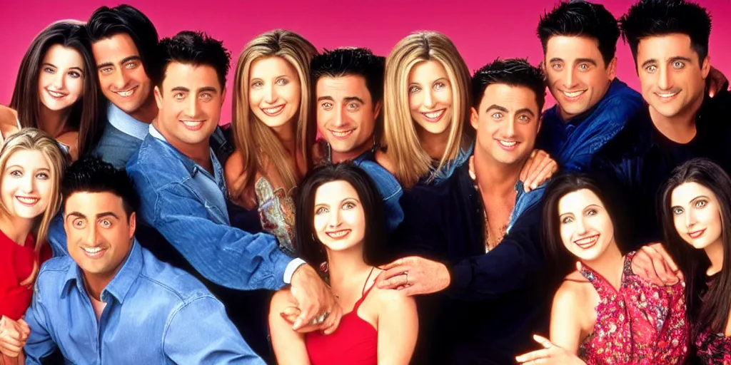 Prompt: the cast of friends but everyone is joey tribianni