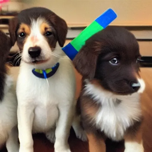 Image similar to puppies having a frat party