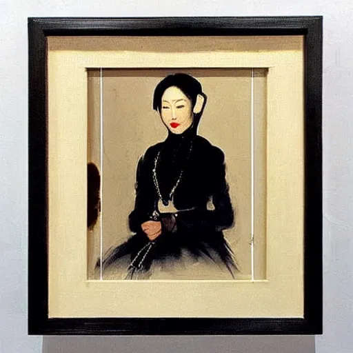 Image similar to “Asian woman in the style of madame x by John singer Sargent”