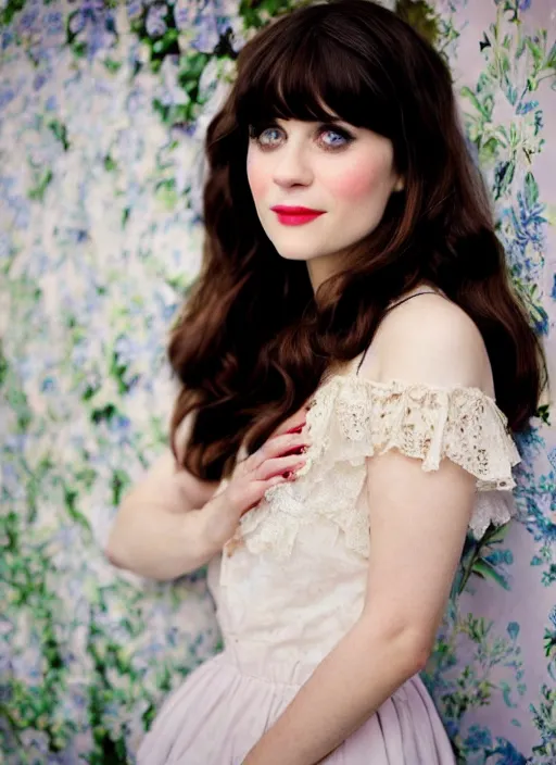 Image similar to Zooey Deschanel for Victorian Secret, perfect face, hot summertime, full length shot, XF IQ4, 150MP, 50mm, f/1.4, ISO 200, 1/160s, natural light, Adobe Photoshop, Adobe Lightroom, DxO Photolab, Corel PaintShop Pro, rule of thirds, symmetrical balance, depth layering, polarizing filter, Sense of Depth, AI enhanced