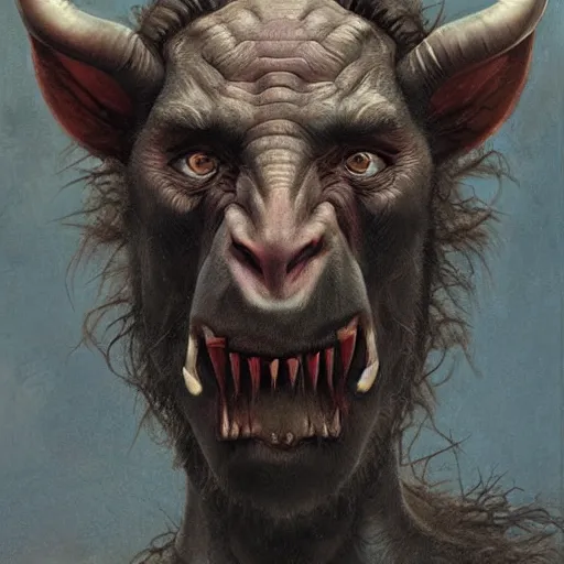 Image similar to vladimir putin, vladimir putin hybrid, vladimir putin is mutant, anthropomorphic bald prehistoric goat,, toothless, horror, macabre by donato giancola and greg rutkowski and wayne barlow and zdzisław beksinski, realistic face, digital art