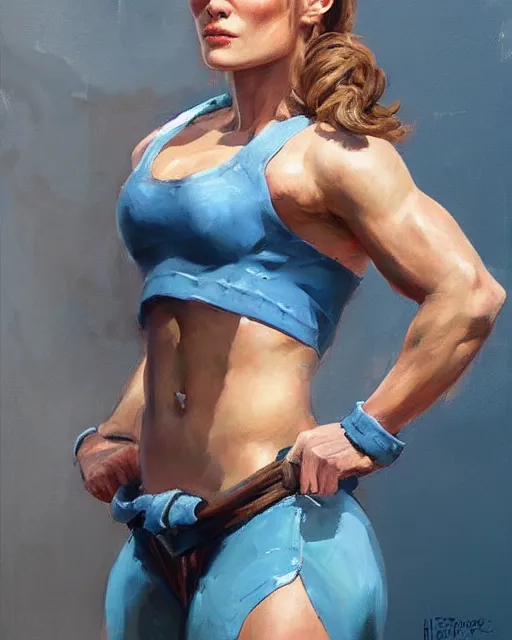 Image similar to greg manchess portrait painting of keira knightley as beautiful thick female bodybuilder zarya from overwatch, medium shot, asymmetrical, profile picture, organic painting, sunny day, matte painting, bold shapes, hard edges, street art, trending on artstation, by huang guangjian and gil elvgren and sachin teng