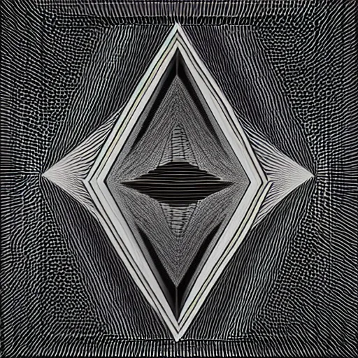 Image similar to a picture of a bunch of triangles on a black background, an album cover by wolfgang zelmer, behance contest winner, crystal cubism, tesseract, holographic, psychedelic