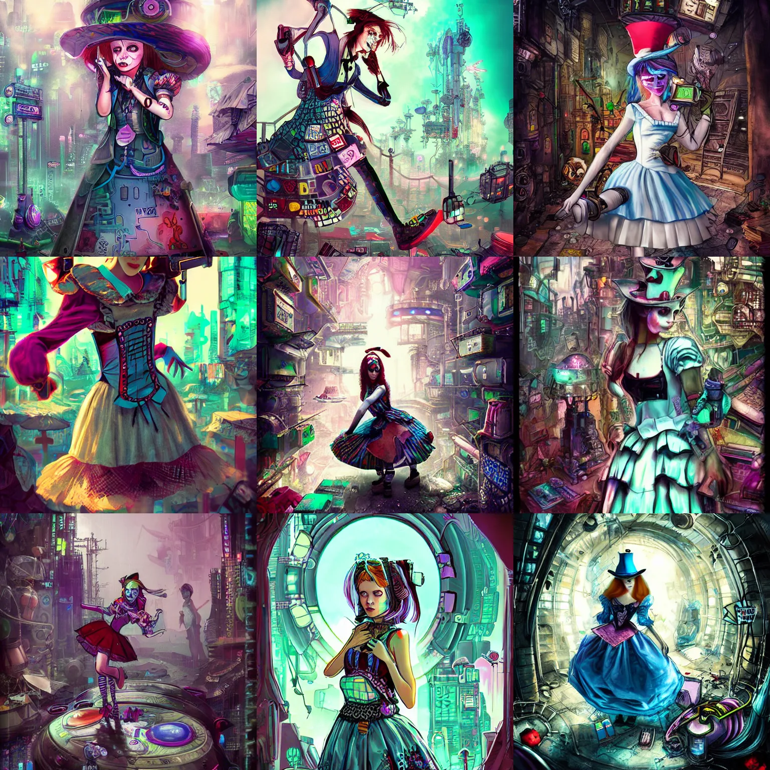 Prompt: Alice in Wonderland Cyberpunk, pikepety