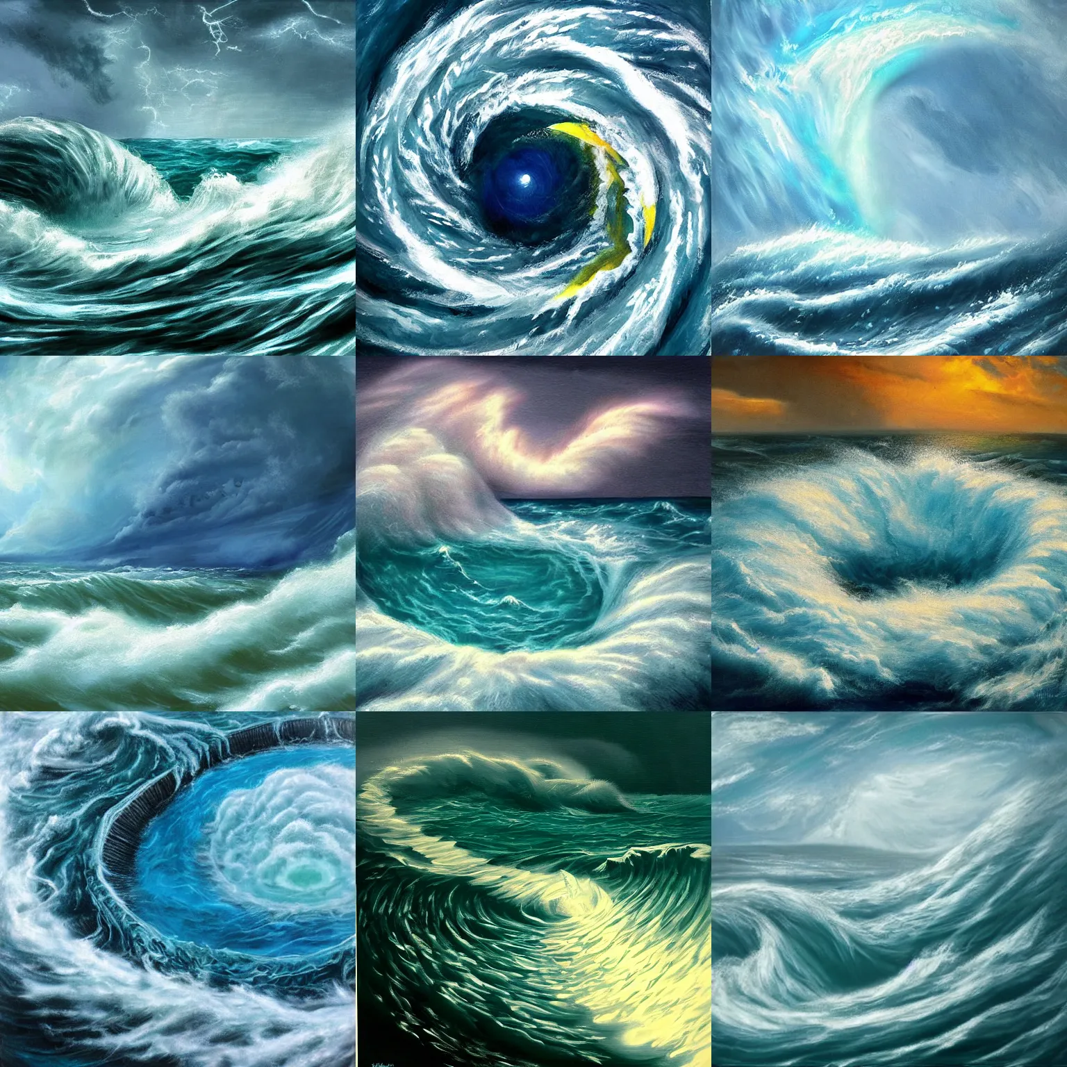 Prompt: whirlpool, ocean, stormy weather, fantasy art