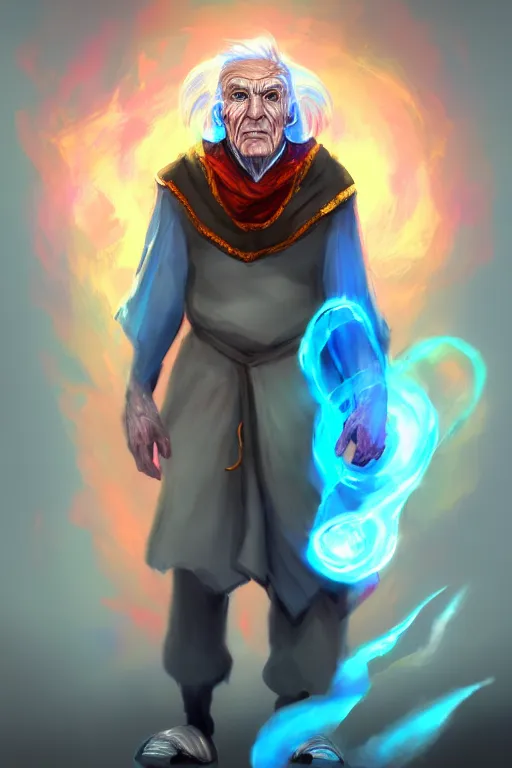 Prompt: a human elemental sorcerer, mountainous setting, colorful magic effects, white skin, portrait, older gentleman, sharp focus, digital art, concept art, trending on artstation, dynamic lighting, by emylie boivin