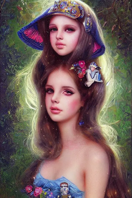 Image similar to cute shiny robot Lana Del Rey look-alike, Lilia Alvarado, Sophie Anderson, Mark Arian, Bob Byerley, Charlie Bowater, Mark Brooks, Steve Henderson, Justin Gerard, Arthur Hughes, Edward Robert Hughes, Mark Keathley, Victor Nizovtsev, Carlos Shwabe, Ross Tran, WLOP