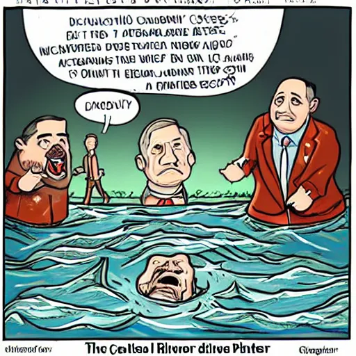 Image similar to a river swallowed by a politician, political cartoon