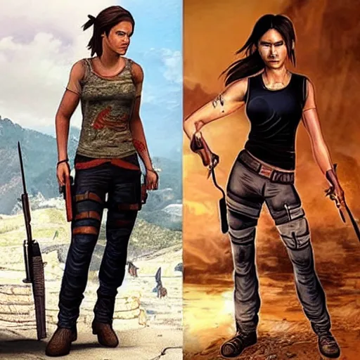 Image similar to give me lara croft wearing batik!