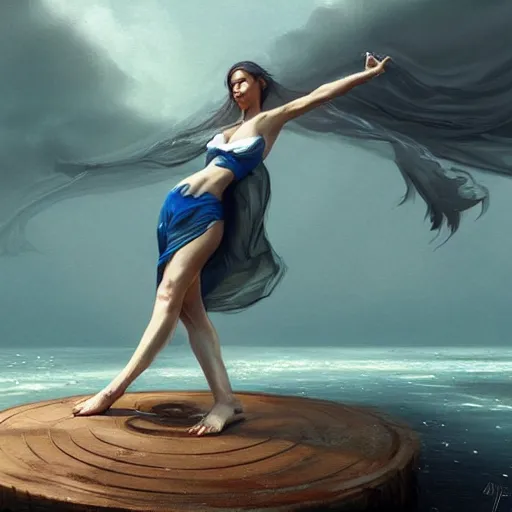 Image similar to concept art of a woman on a wood board suspended around a slick tyre in saint - martin lagoon, by aenaluck, artgerm and roberto ferri and greg rutkowski, blue and white tones, digital painting, artstation, concept art, smooth, sharp foccus ilustration hq - h 7 6 8