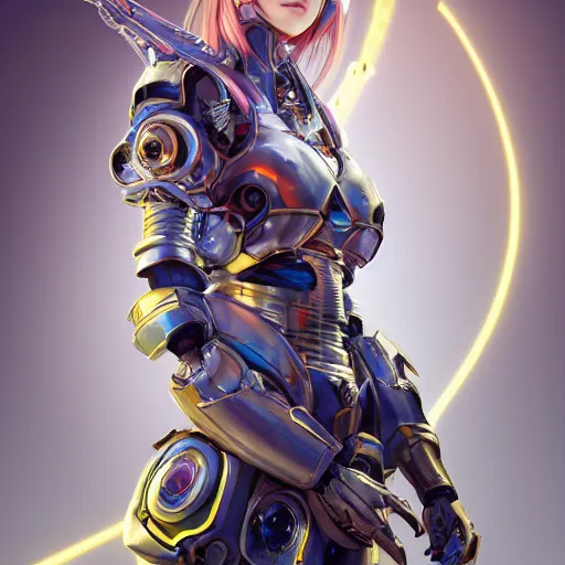 Image similar to studio portrait of lawful good colorful female holy mecha paladin absurdly beautiful, elegant, young sensual graceful woman, ultrafine hyperrealistic detailed face illustration by kim jung gi, irakli nadar, intricate linework, sharp focus, bright colors, matte, octopath traveler, final fantasy, unreal engine highly rendered, global illumination, radiant light, intricate environment