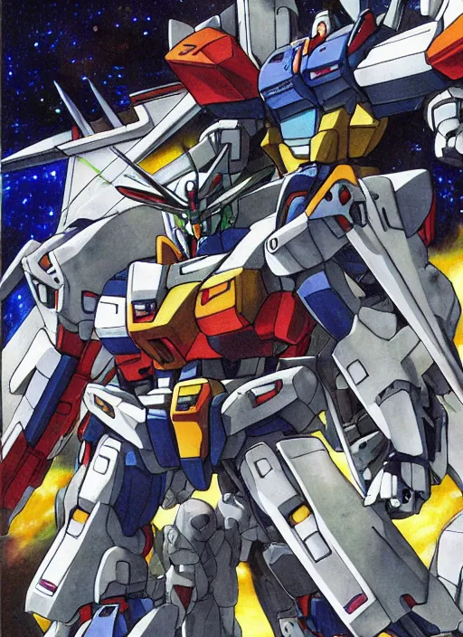 Prompt: Gundam by Yoshitaka Amano